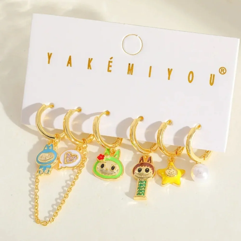 Labubu 14K Gold Plated Inspired Pez & Play Theme Earrings Huggie Hoop